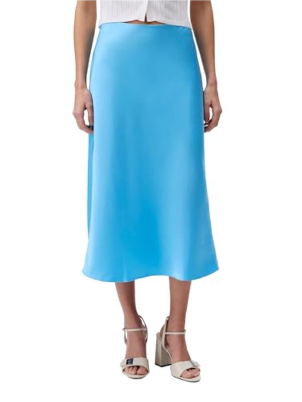 Matte Satin Midi Skirt High Rise Pull On